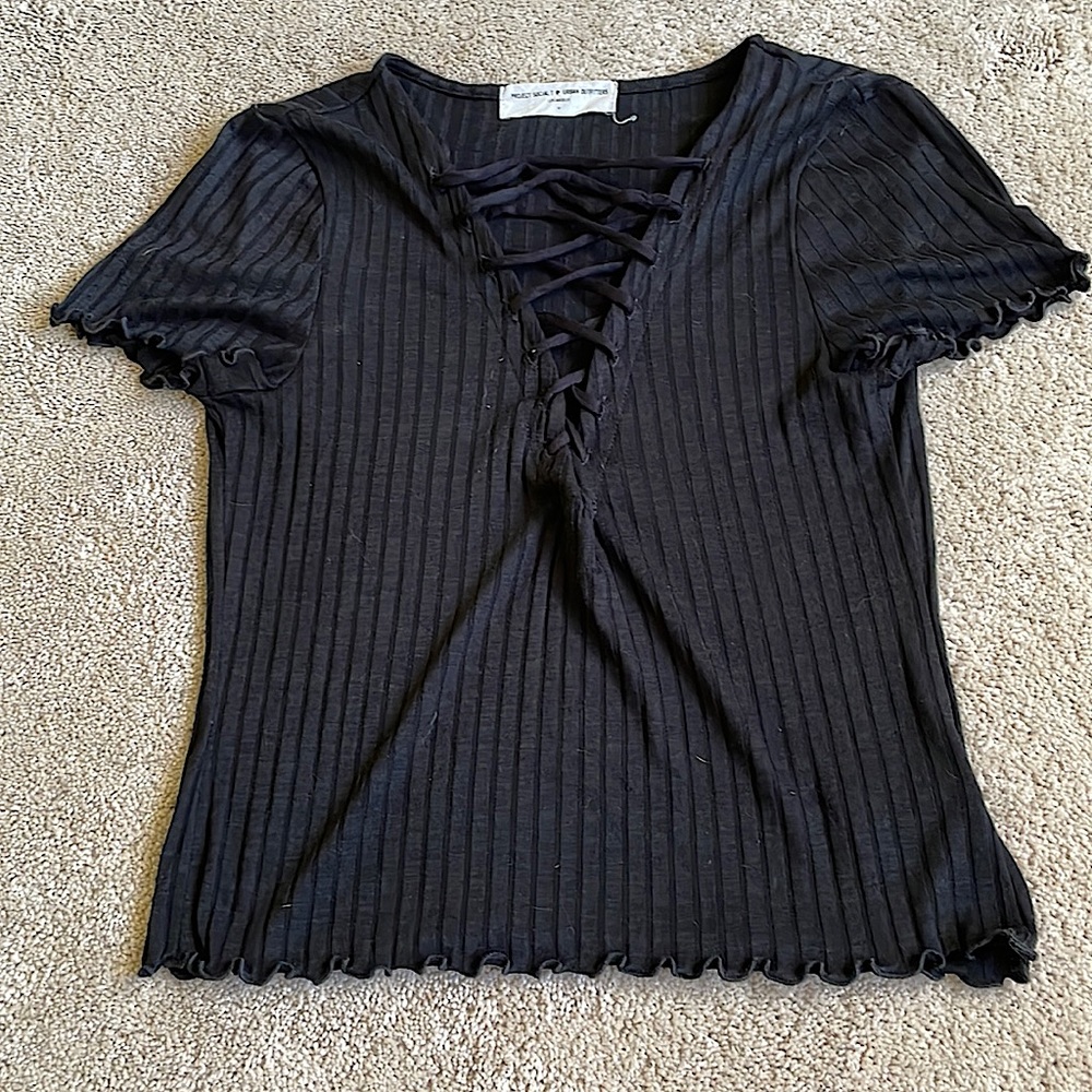 Black project social t urban outfitters ribbed shirt